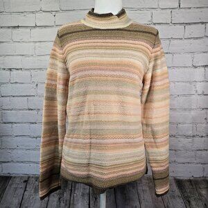 WOMENS EARTHY STRIPED SWEATER LIZ CLAIBORNE MOCK TURTLENECK SIZE LARGE